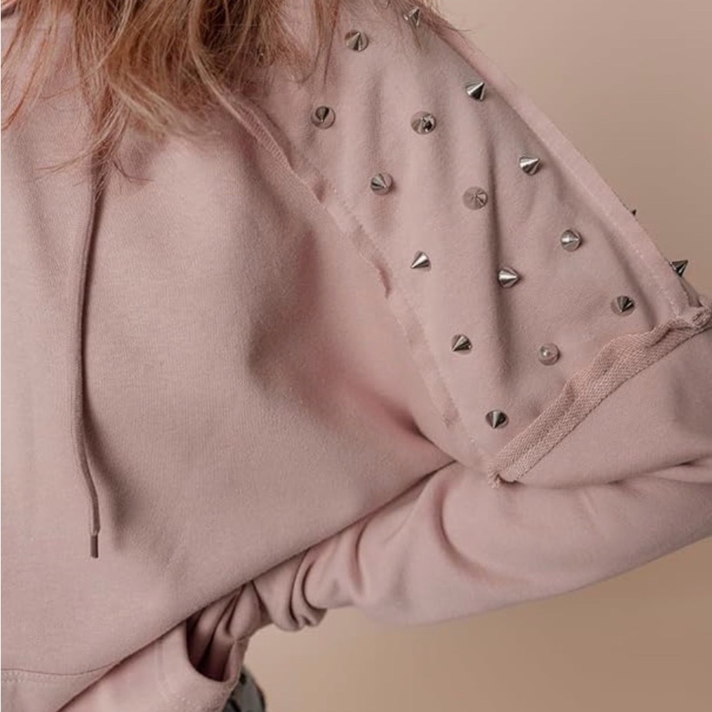 KevaMolly Blush Pink Studded Hoodie Pullover Long Sleeve Casual Top Size XL - Picture 4 of 4